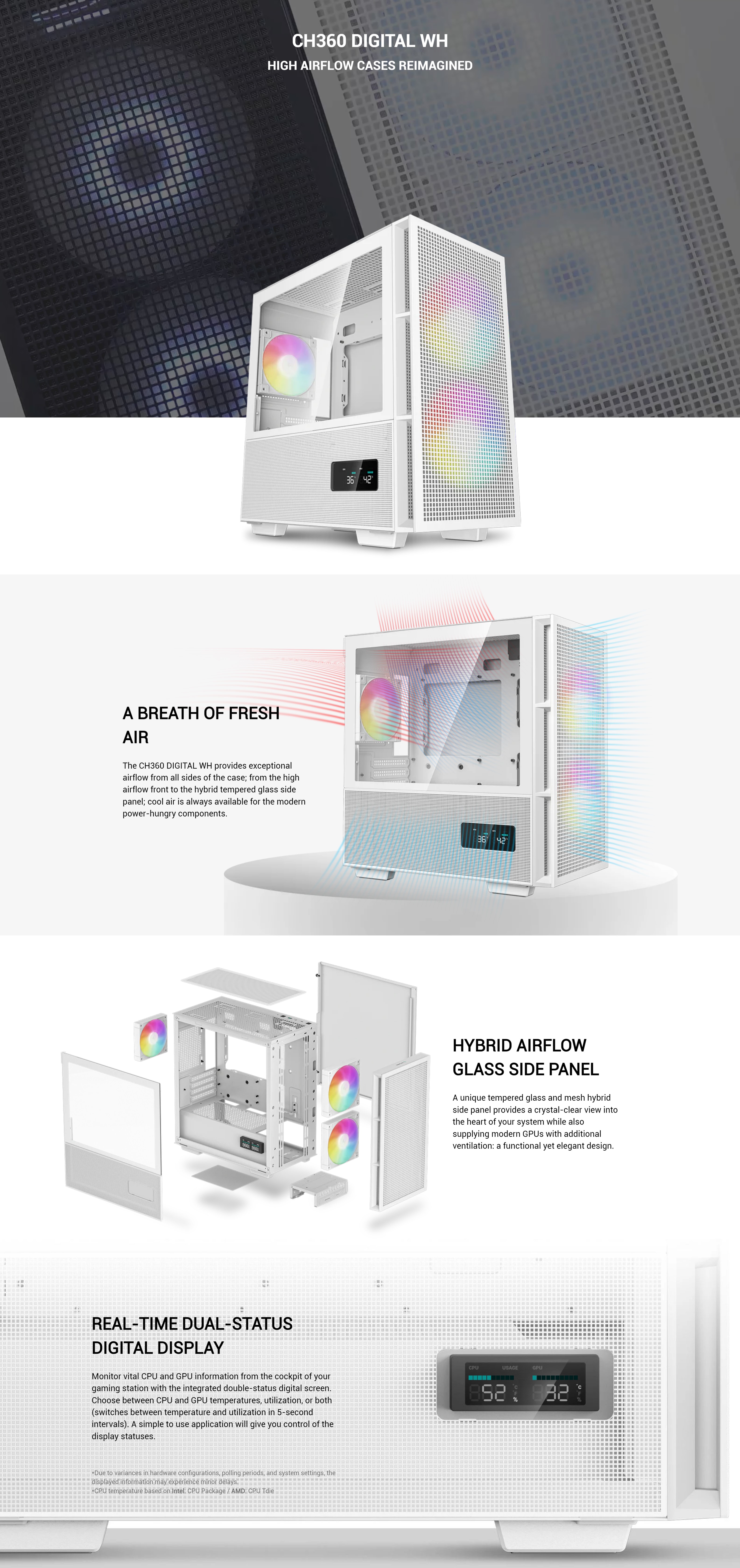 A large marketing image providing additional information about the product DeepCool CH360 Digital mATX Case - White - Additional alt info not provided